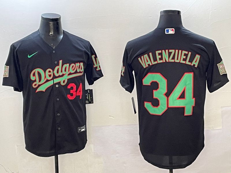 Men Los Angeles Dodgers #34 Valenzuela Black green Fashion 2025 Nike MLB Jersey style 1->los angeles dodgers->MLB Jersey